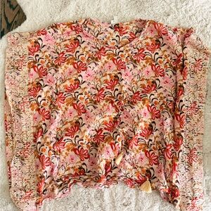 Garnet Hill. Floral Women's Kaftan - Pink and Brown.  Small